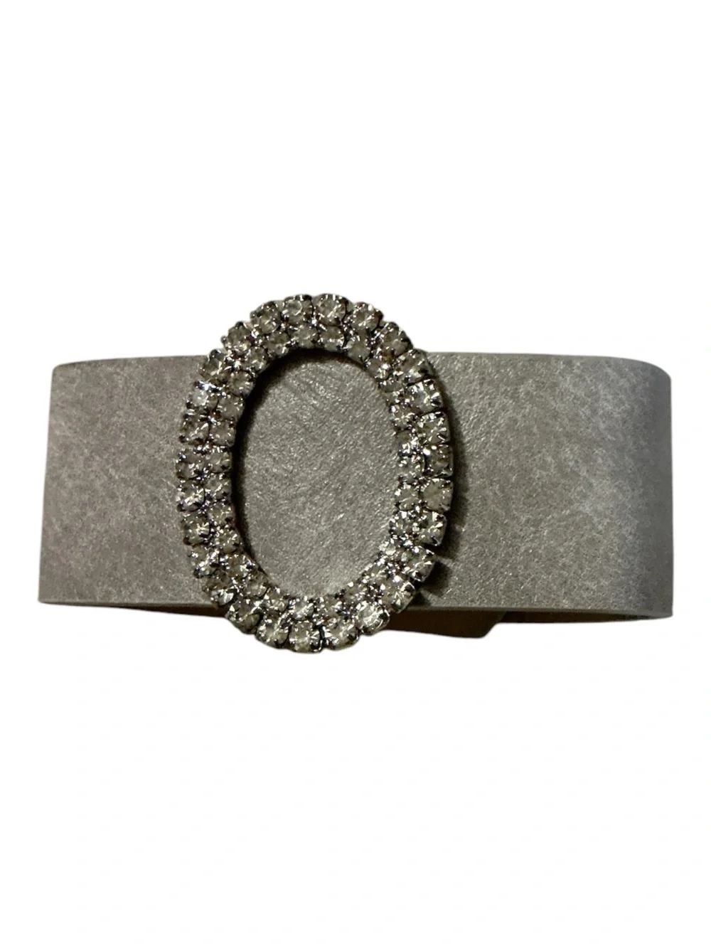Sparkling Oval Crystal Buckle Grey Leather Bracelet